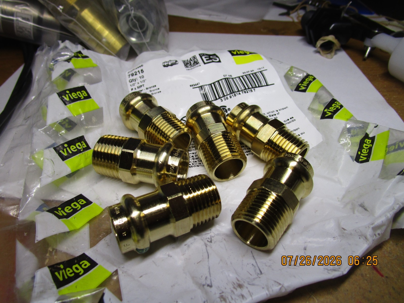 1/2″ Press x 1/2″ M-NPT 1.71″ L Bronze Pipe Adapter QTY 6