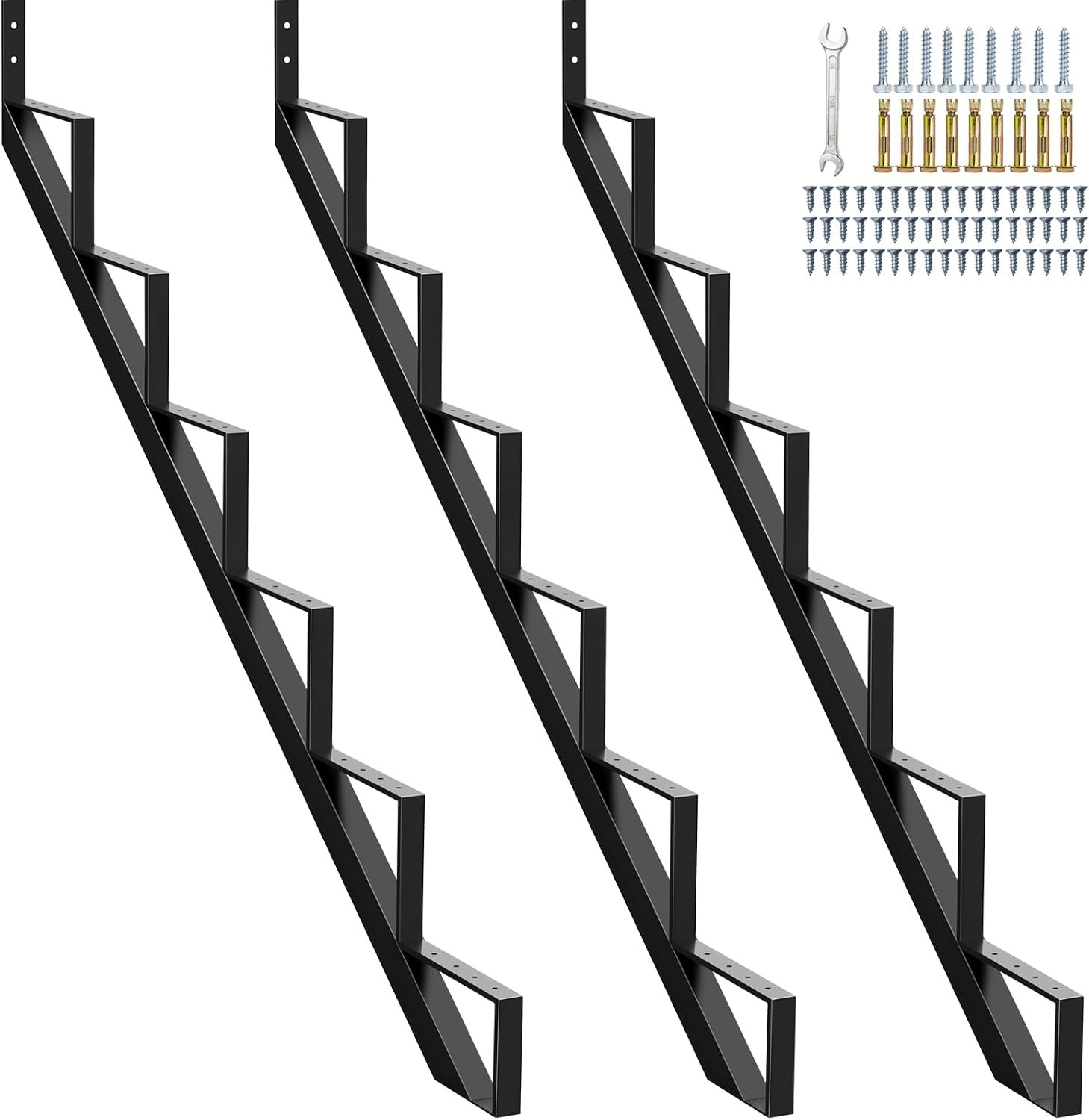 Steel Stair Riser 6 Step 3 Pack, Metal Stair Stringers for Deck Height 49.6 inch