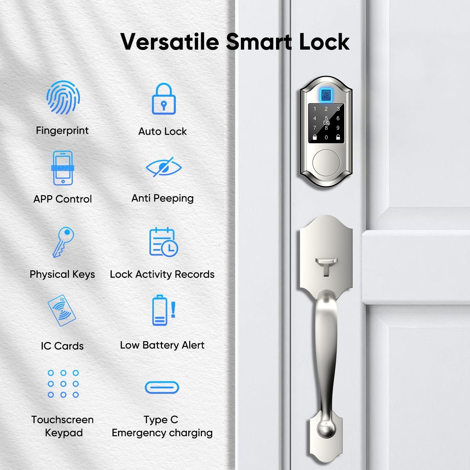 Fingerprint Smart Front Door Lock Set, Keyless Entry Door Lock with Handle, S…