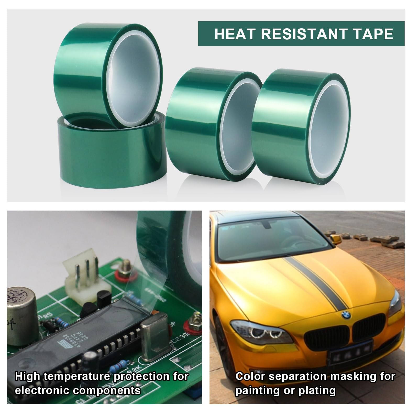 BOMEI PACK High Temp Tape Powder Coating, 2 inches x 216 Feet, Green