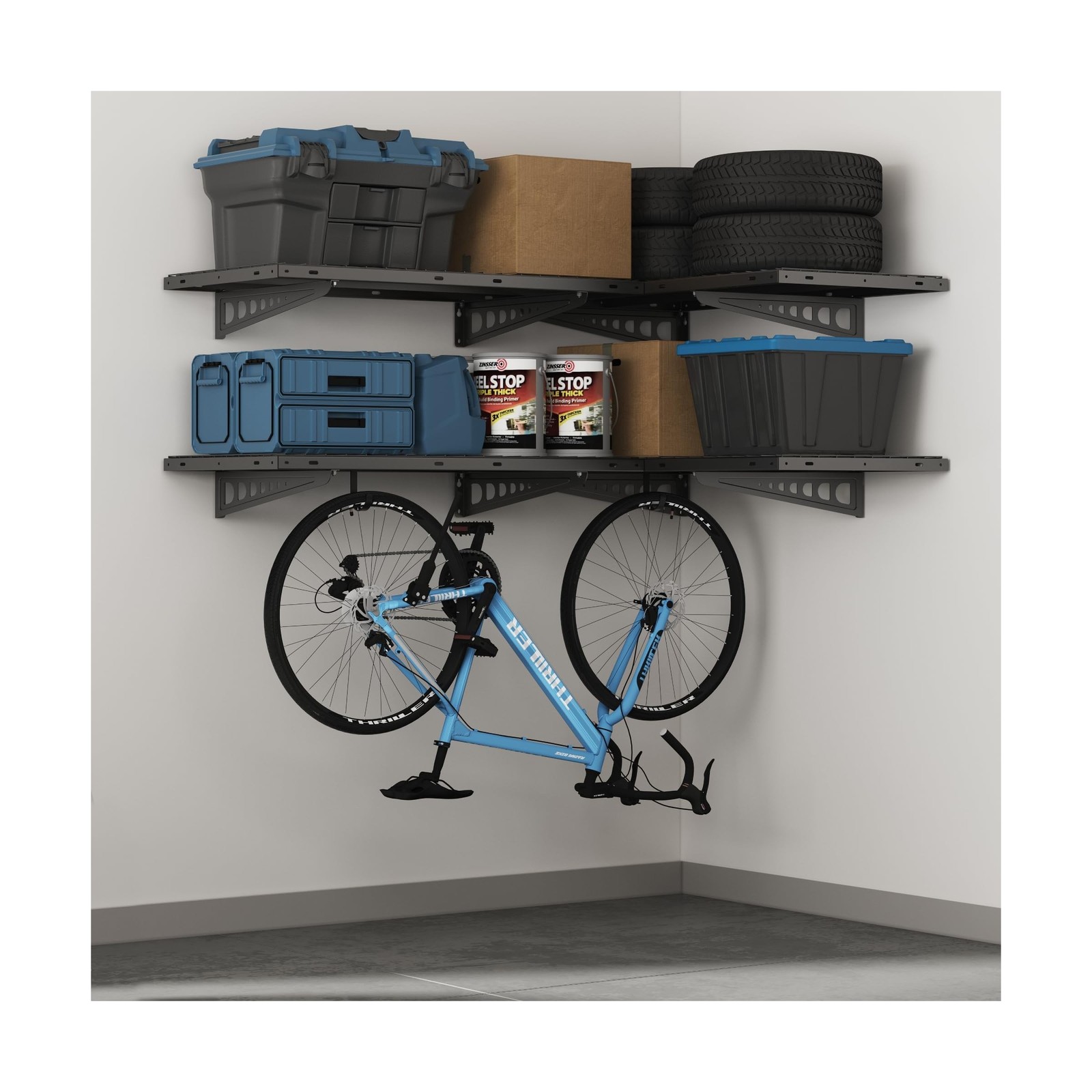 FLEXIMOUNTS 2 Pack 2x4ft Corner Wall Shelving with 4 Hooks, 24×48 inch Garage…