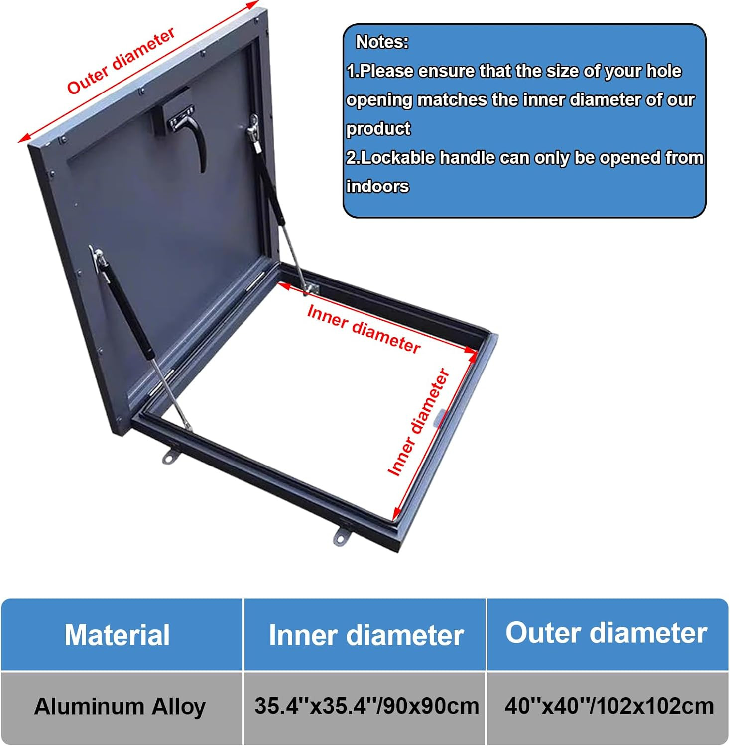 35.4”X35.4” Roof Access Hatch Security Door, Galvanized Steel Roof Hatch Cover