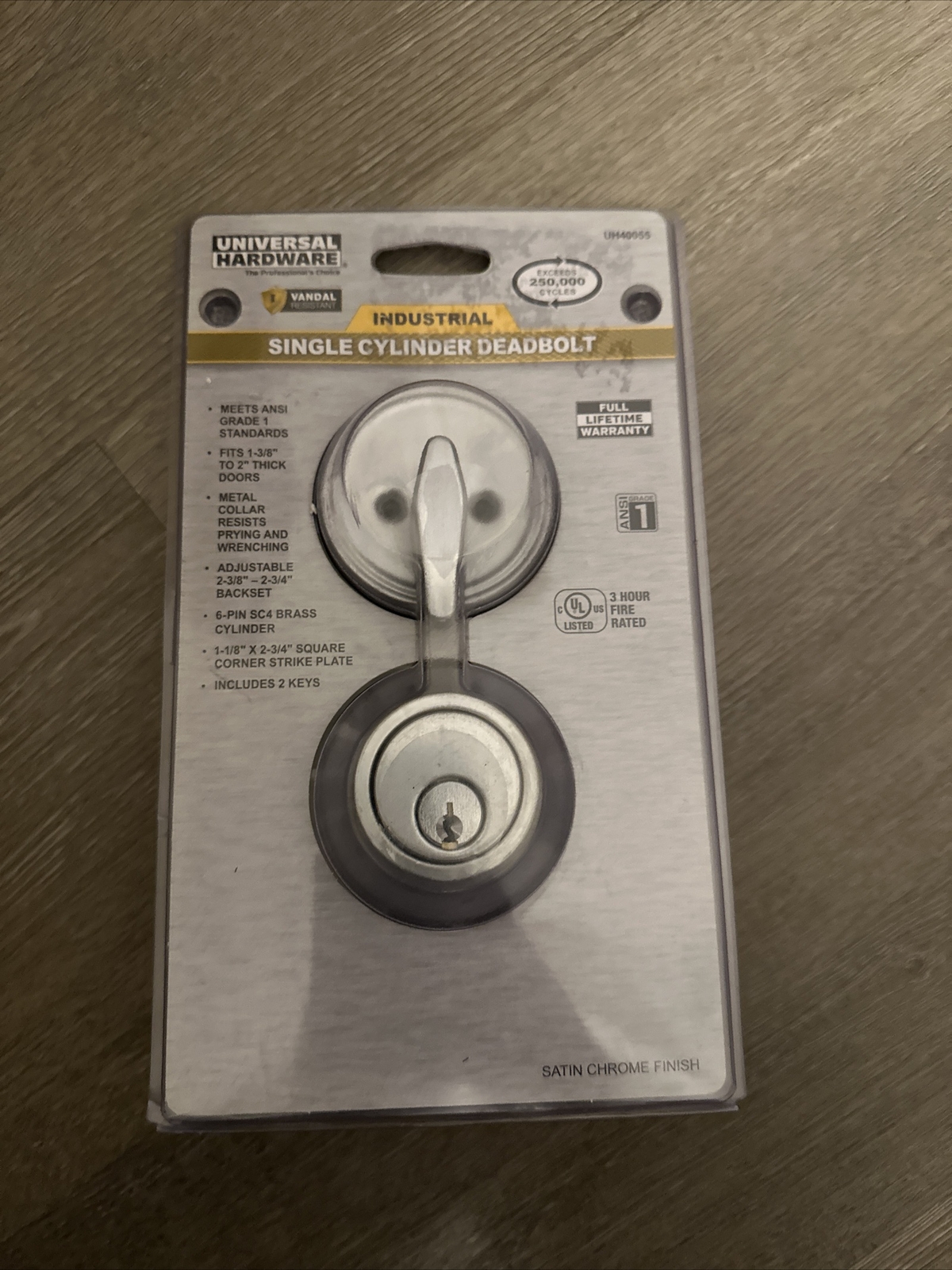 Universal Hardware Commercial 2-3/4″ Single Cylinder Satin Chrome Deadbolt