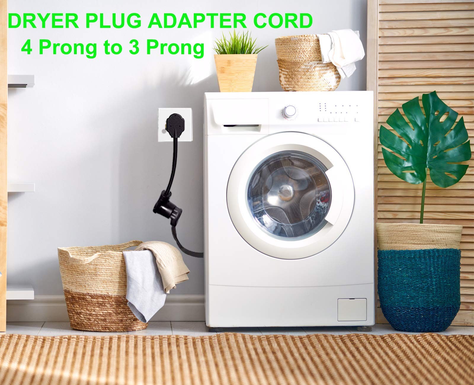 1.5FT 3 Prong to 4 Dryer Adapter, 4 3 10-30P 14-30R, Black