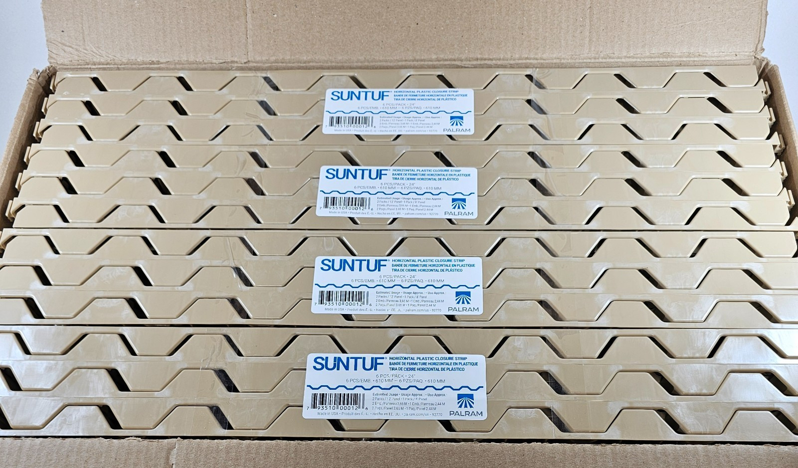 Lot of 20 Palram SUNTUF 92770 Horizontal Plastic Roof Closure Strips 24″ Beige