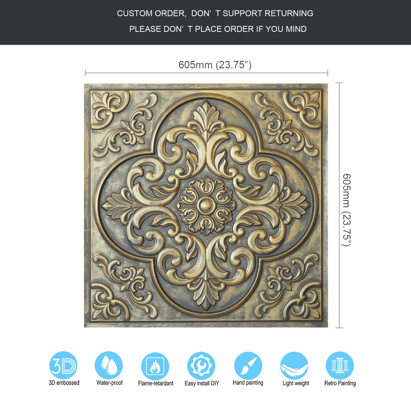Vintage Pattern Tin Ceiling Tiles Emboss interior wall panel for Cafe PL88 10Pcs