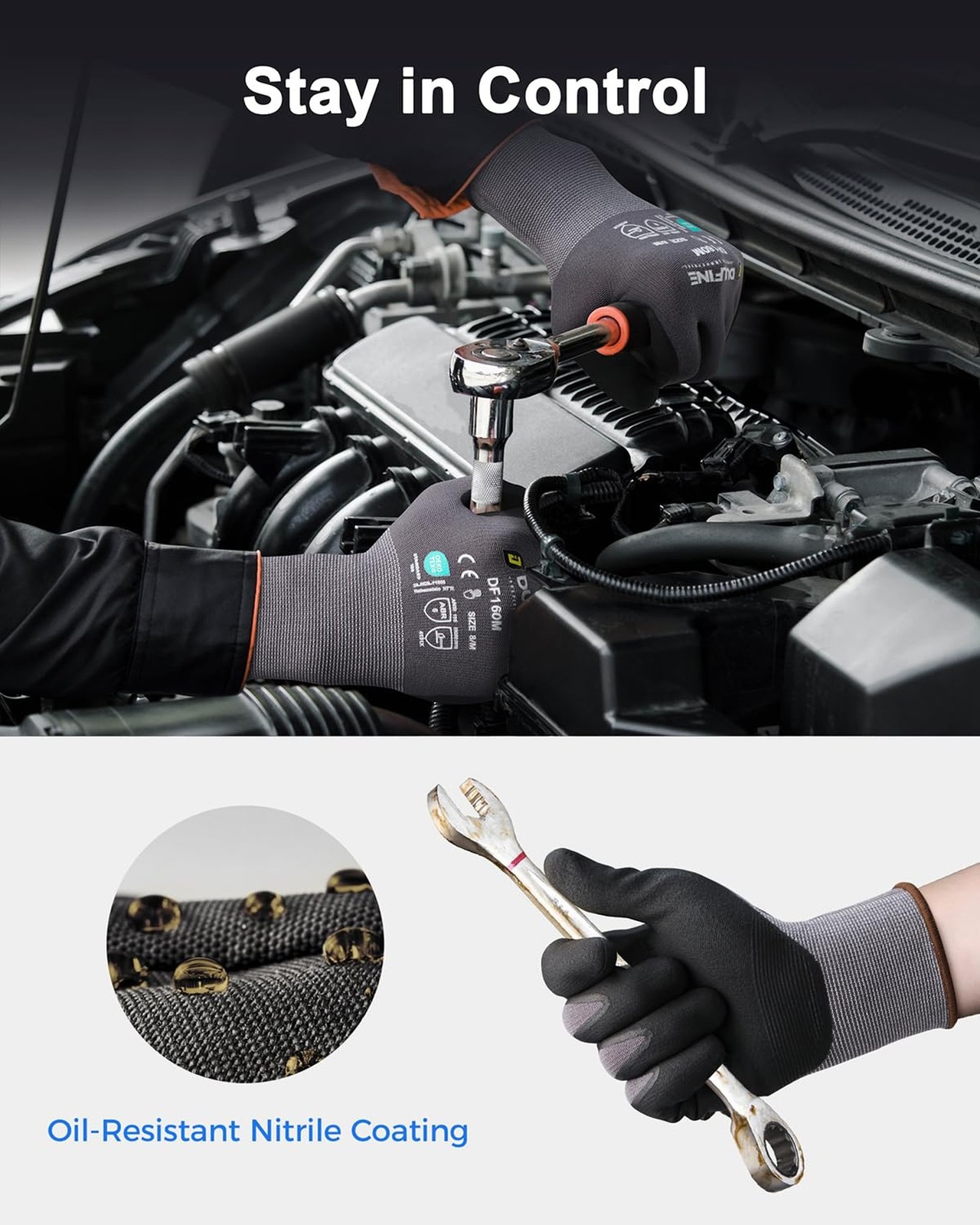 DULFINE Safety Work Gloves for Men & Women, MicroFoam Nitrile Coated Nylon Bl…