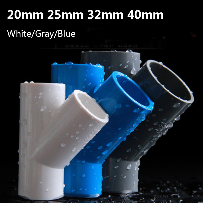 PVC Pipe Adhesive Fittings 45° Angled Tee Elbow 3-Way Connector ID 20/25/32/40mm