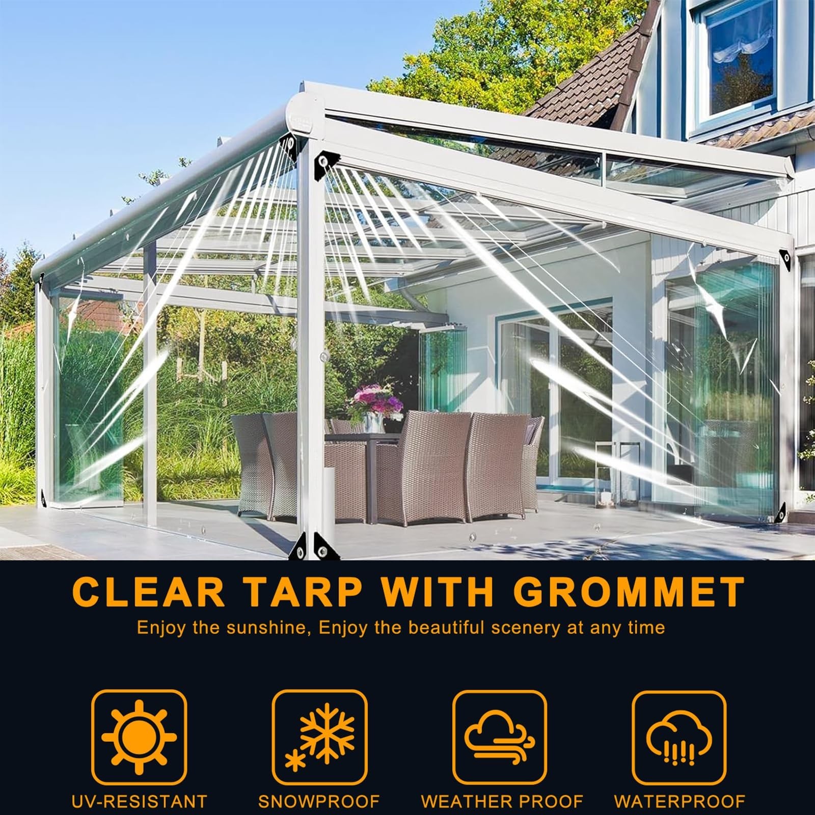 10 x 20 FT Clear Tarps, 14 Mil Clear Vinyl Tarp with Grommets – Heavy Duty Wa…