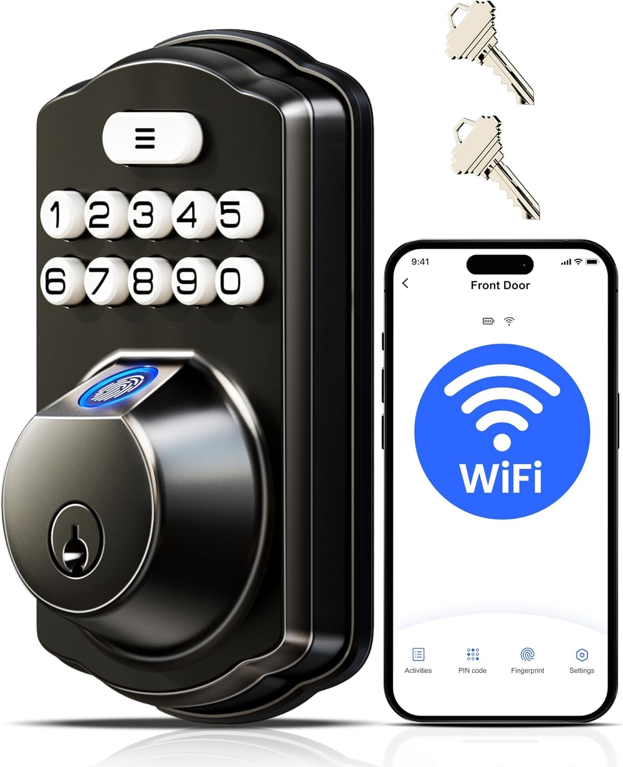 Veise VE012W Built-in WiFi Fingerprint Smart Lock, App Remote Control, Black