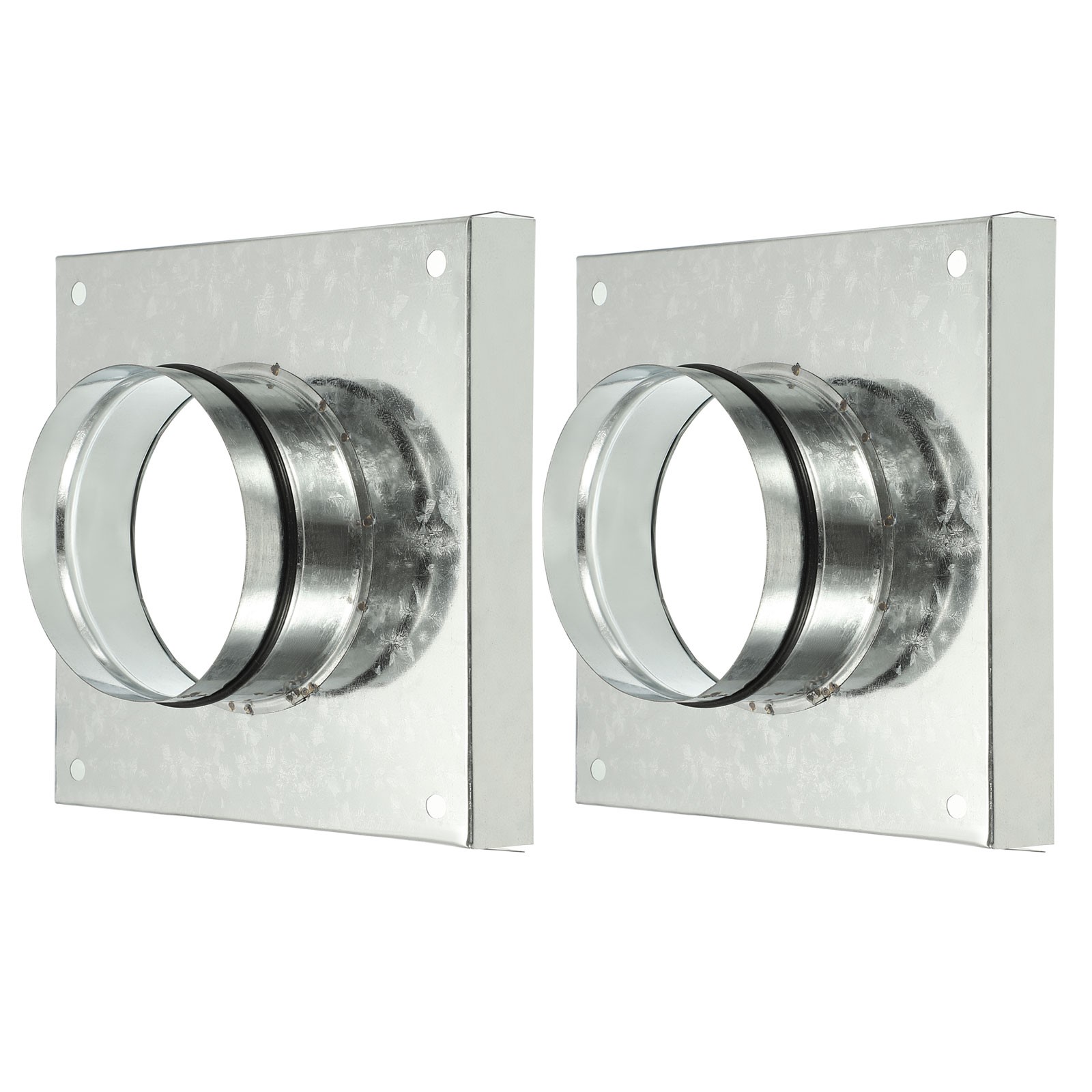 2 Pcs 5″ Duct Connector Flange with Folded Edge Base Rubber Gasket, Silver Tone