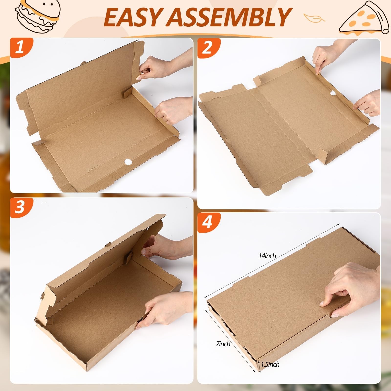 50 Pcs Pizza Boxes 14 x 7 x 1.5 Inch Kraft Flatbread Box Corrugated Rectangul…