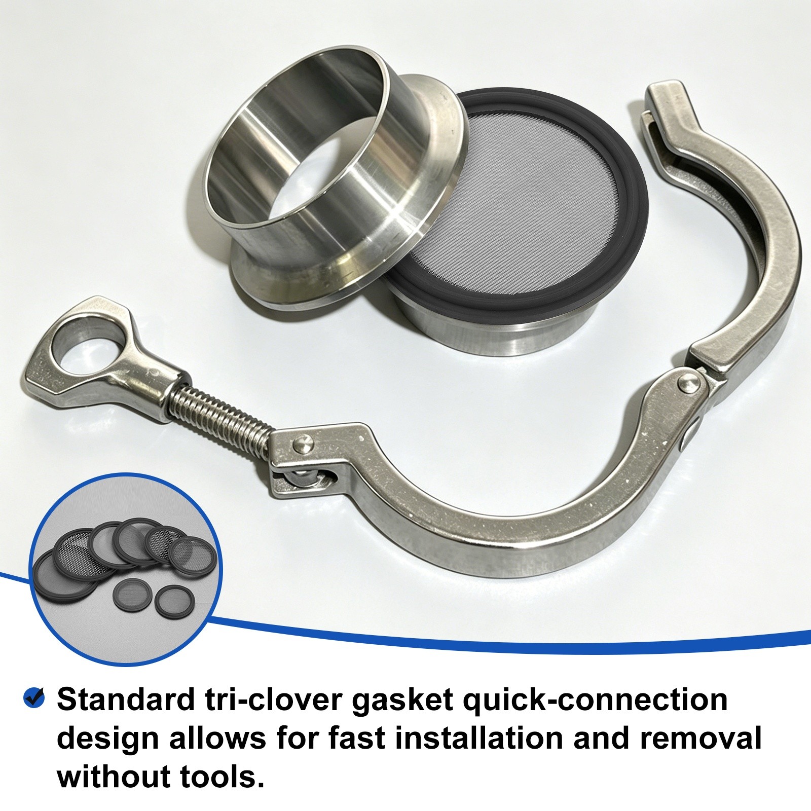 2Pcs 2” FKM Sanitary Gasket, 20 Mesh Sanitary Filter Gasket, Grey