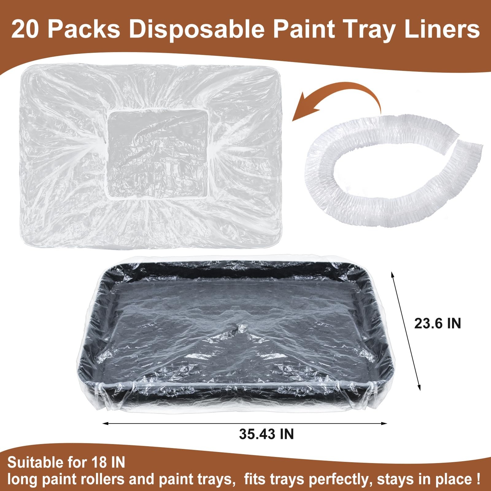 20Pcs Disposable Paint Tray Liners 18 Inch Roller 18 Inch, 20pcs
