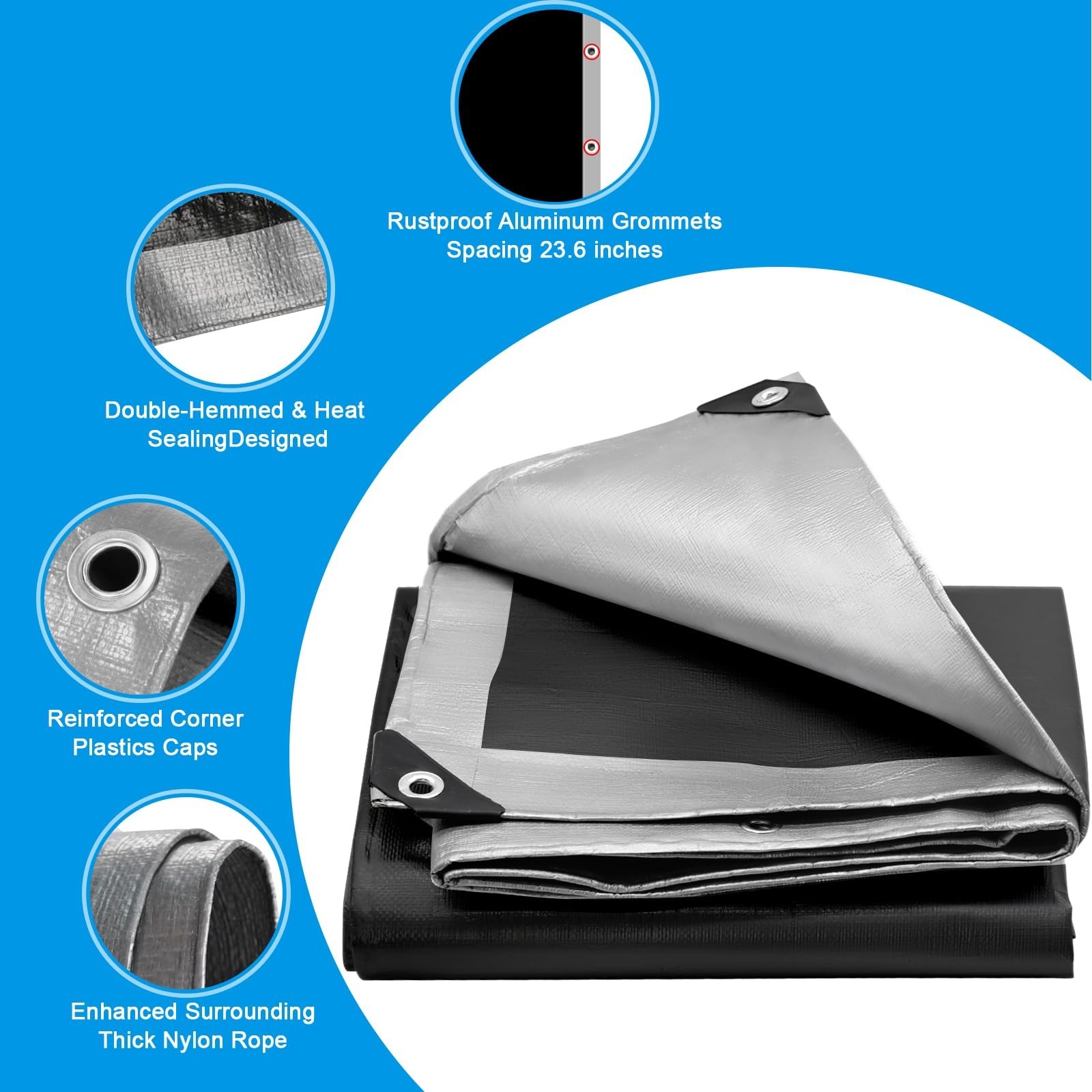 16Mil Finished Size 10×10 Tarp Heavy Duty Waterproof, Large Outdoor Multipurp…