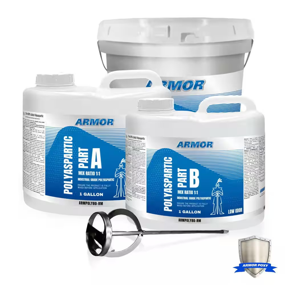 2 Gal. Clear Gloss 2 Part Epoxy Polyaspartic Interior/Exterior, Concrete Basemen