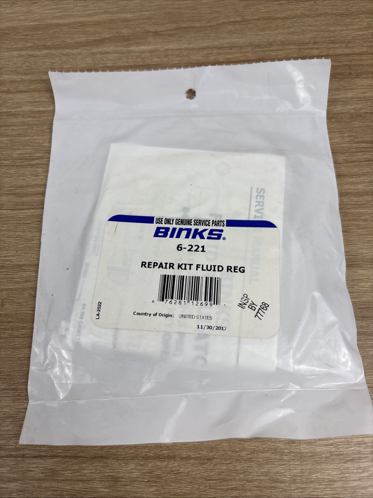 Binks 6-221 Repair Kit For Fluid Regulator 84-345, 84-412, And 84-408