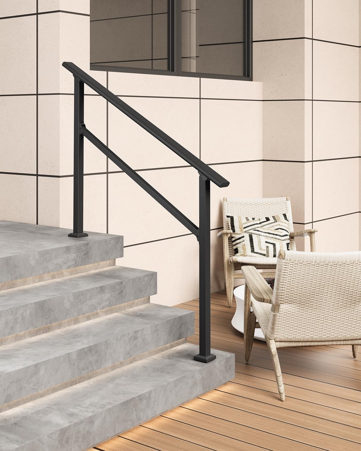 2-Pack Hand Rails for Outdoor Steps, 5 Step Metal Stair 5 Step-2PC, Black