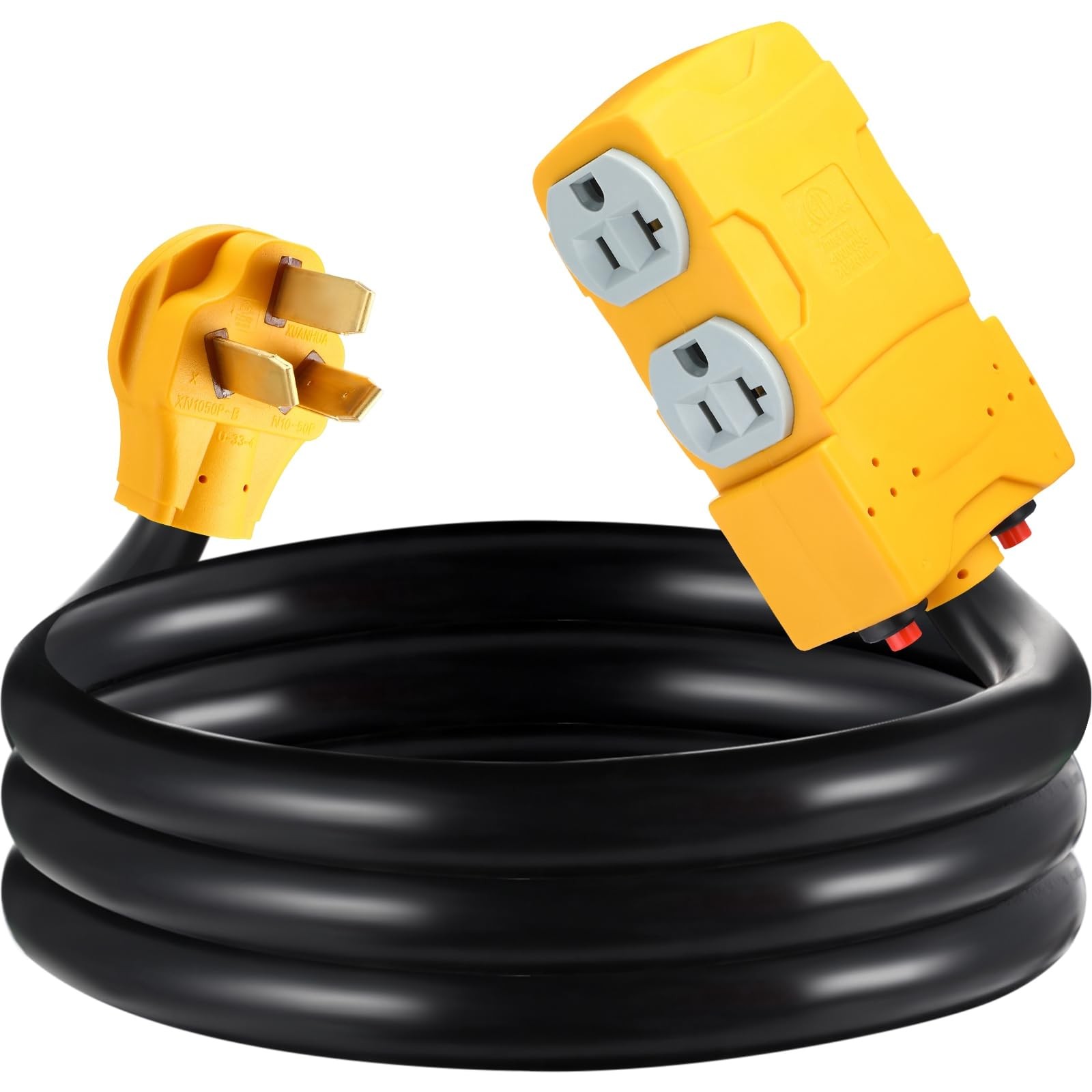 Tellegloww 6 FT 220 to 110 Adapter NEMA 10-50P to 4X 5-20R/15R with 20 Amp