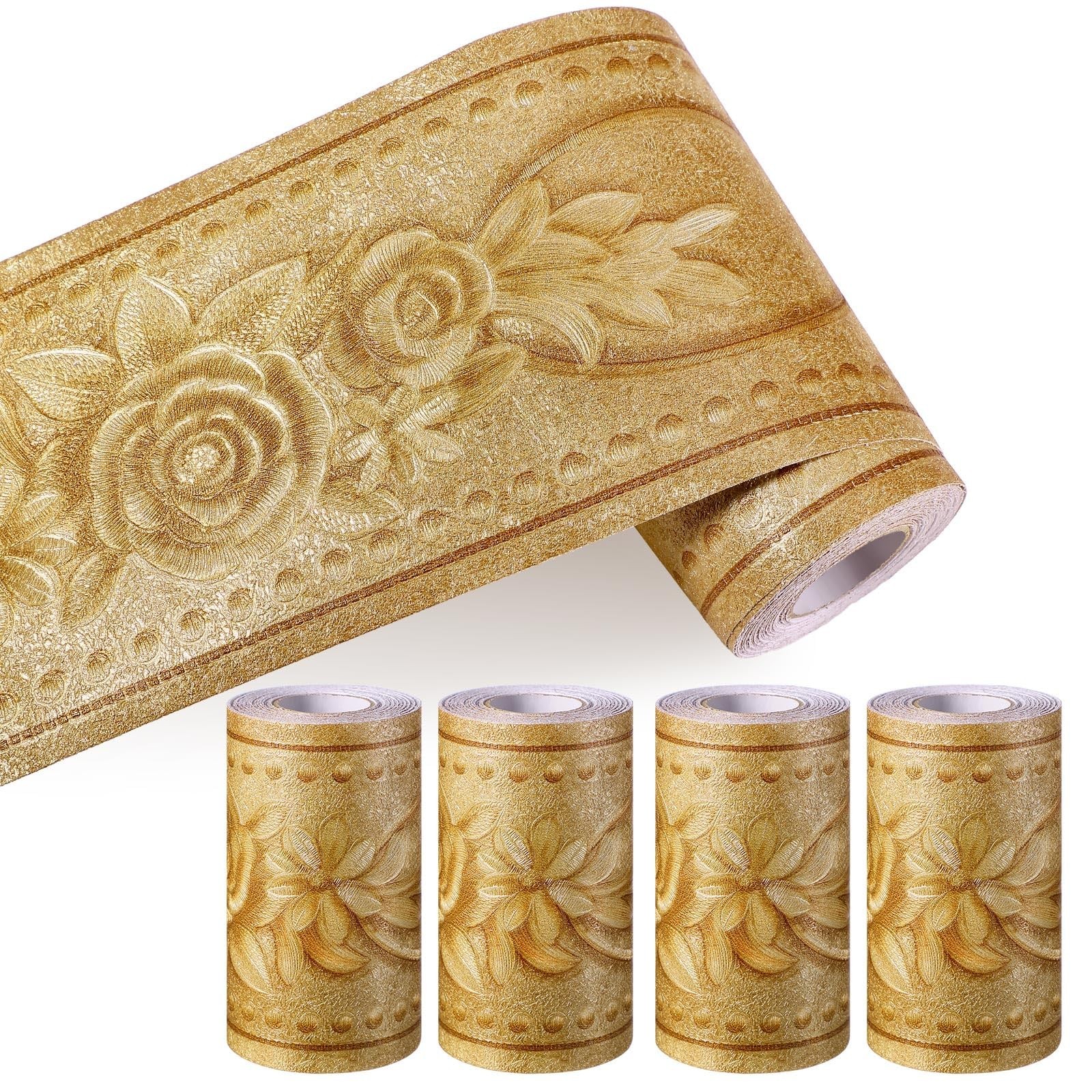 TaoBary 4 Rolls Peel and Stick Wallpaper Border 3D Flower Pattern 4 Inch x 16…