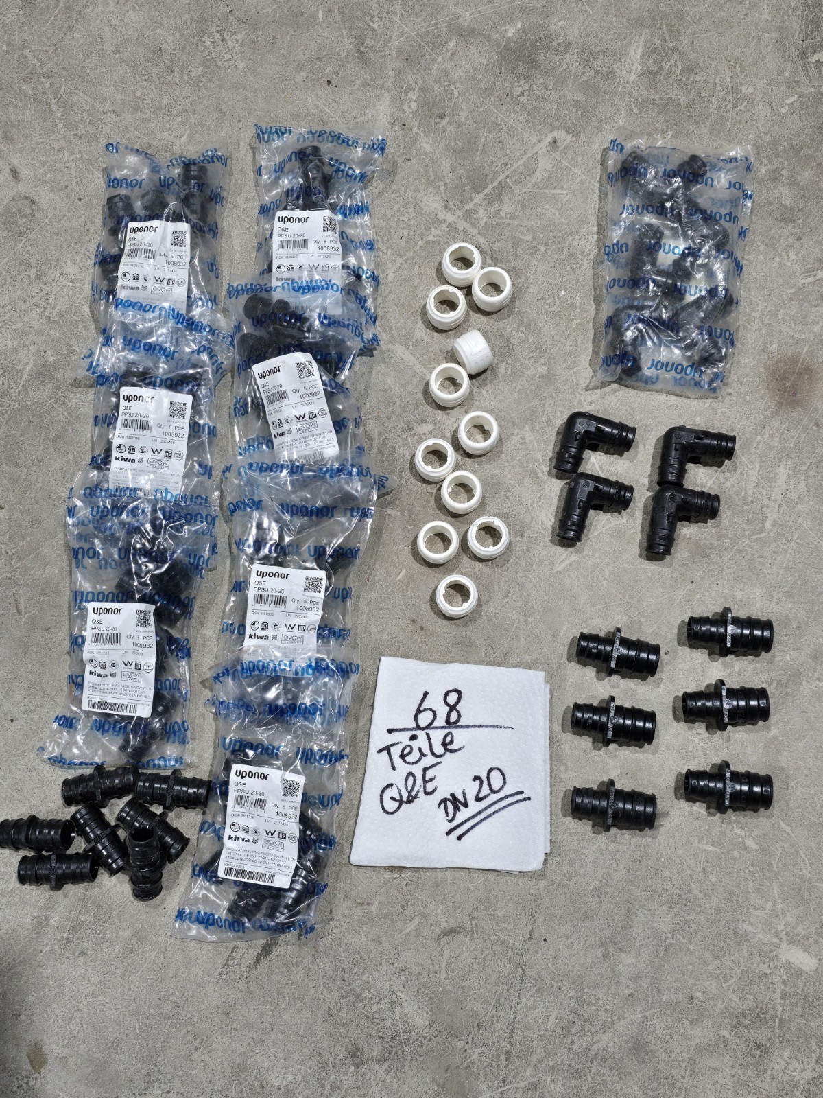 68 PCS UPONOR Q&E PPSU DN20 SPECIAL PACKAGE REMAINING MATERIAL last PACK.