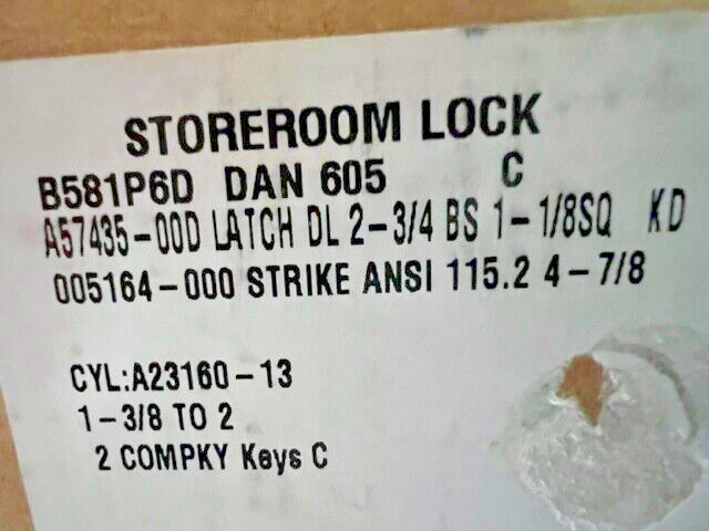 FALCON B581P6D DAN 605 GRADE 2 STOREROOM SCHLAGE C KWY POLISHED BRASS 2 3/4″ BS