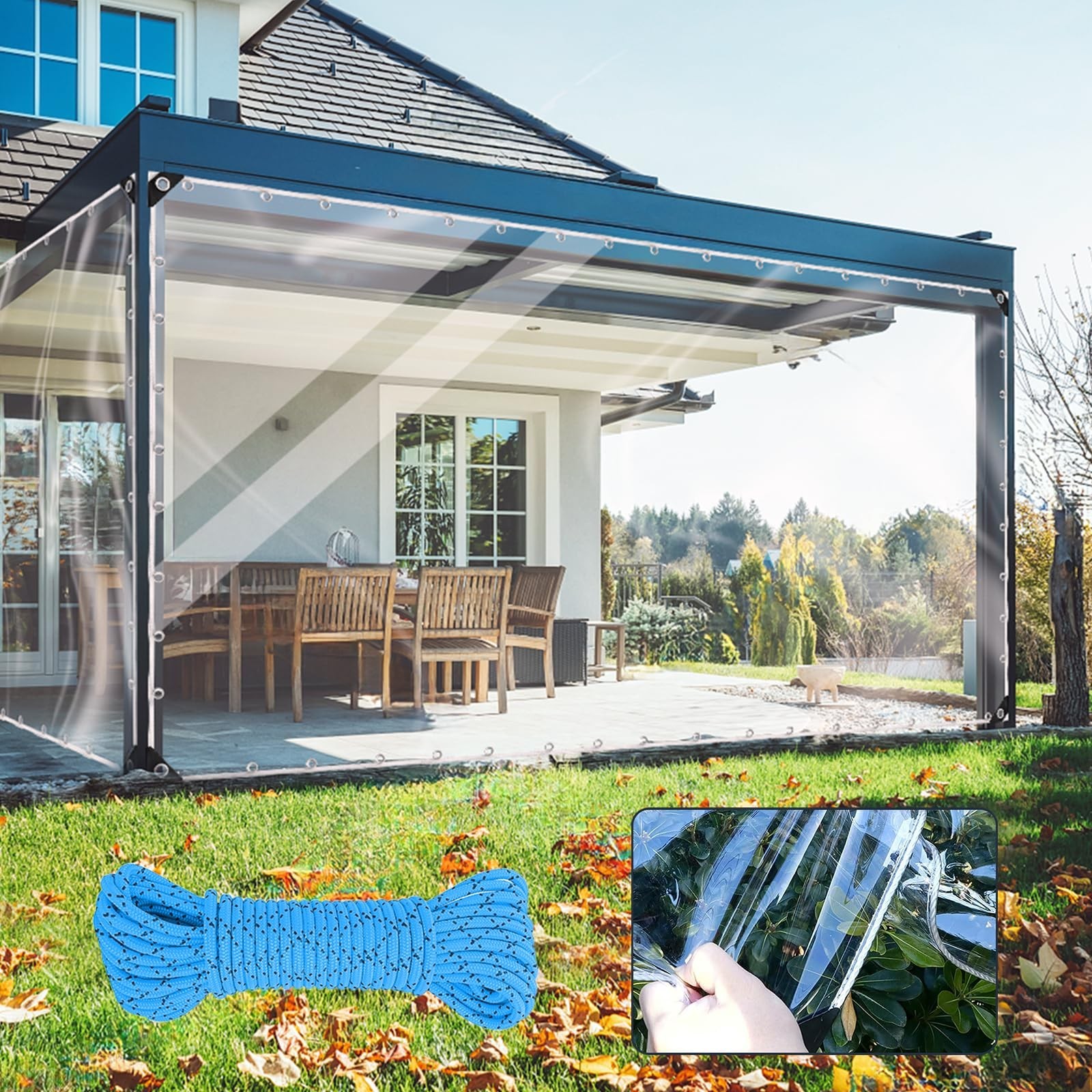 Clear Tarp with Grommets,8x10ft Transparent Heavy Duty Water Resistant Tarp C…