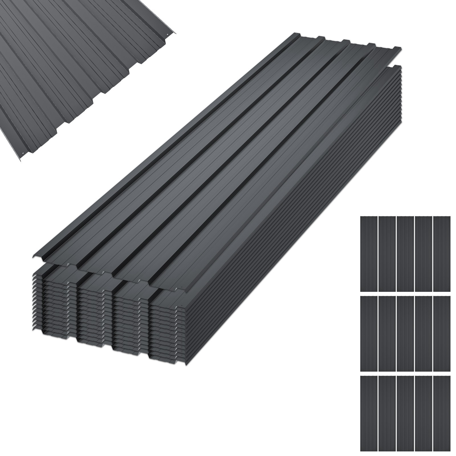 15 Pcs Galvanized Metal Roof Panels 16.77″x73.23″ Screws Included Shed Matte BK
