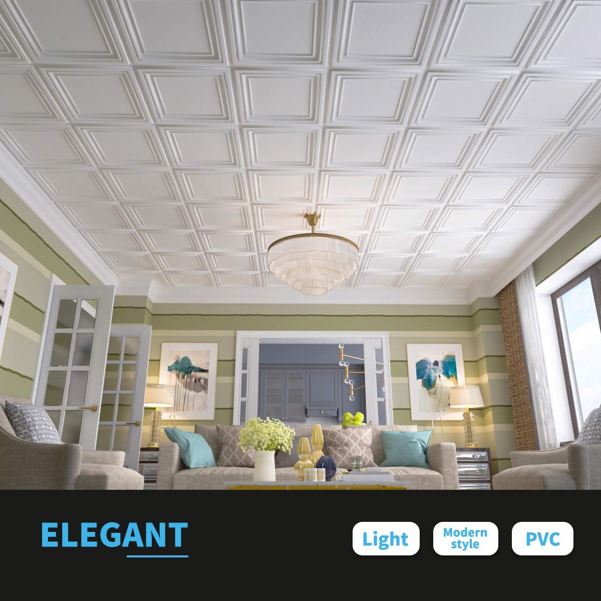 Art3d PVC Ceiling Tiles, 2’x2′ Plastic Sheet in White 24″x24″, 1