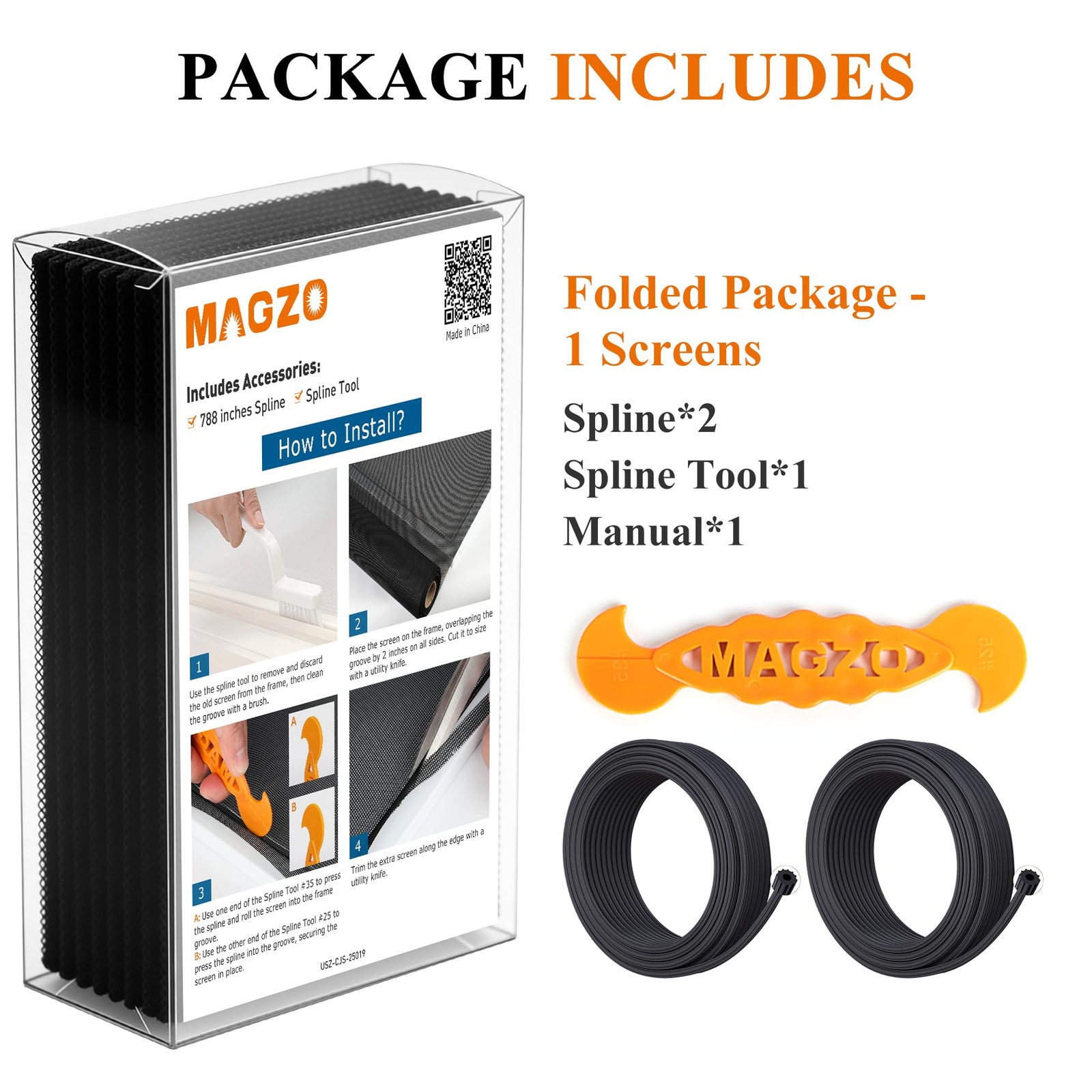 MAGZO Window&Door Screen Replacement Kit, 86″ W x 196″ L, 86″W x 196″L, Black