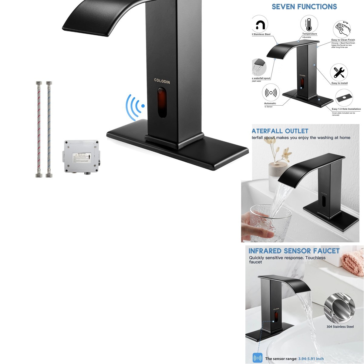 Cdlodin Touchless Bathroom Faucet Automatic Sensor Waterfall Bathroom Tap
