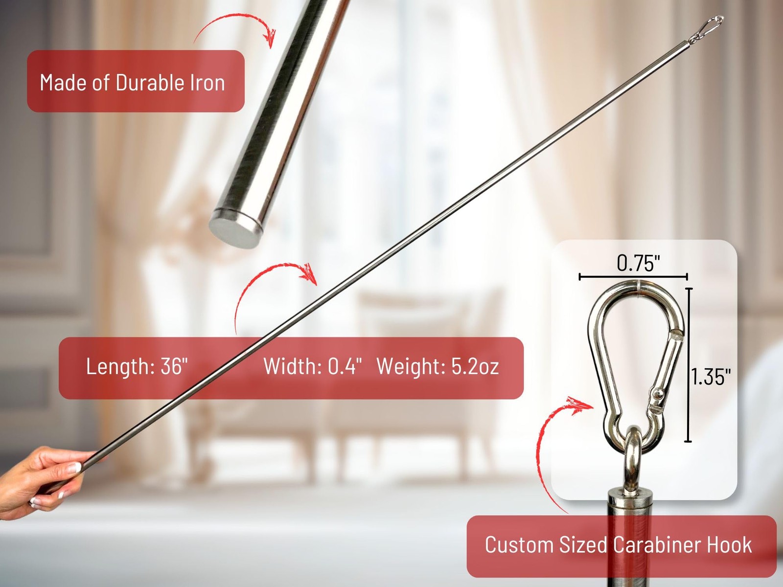 Ooowow 36 Inch 4 Pack Stainless Steel Iron Curtain Pull Wand – Drapery Pull Rod