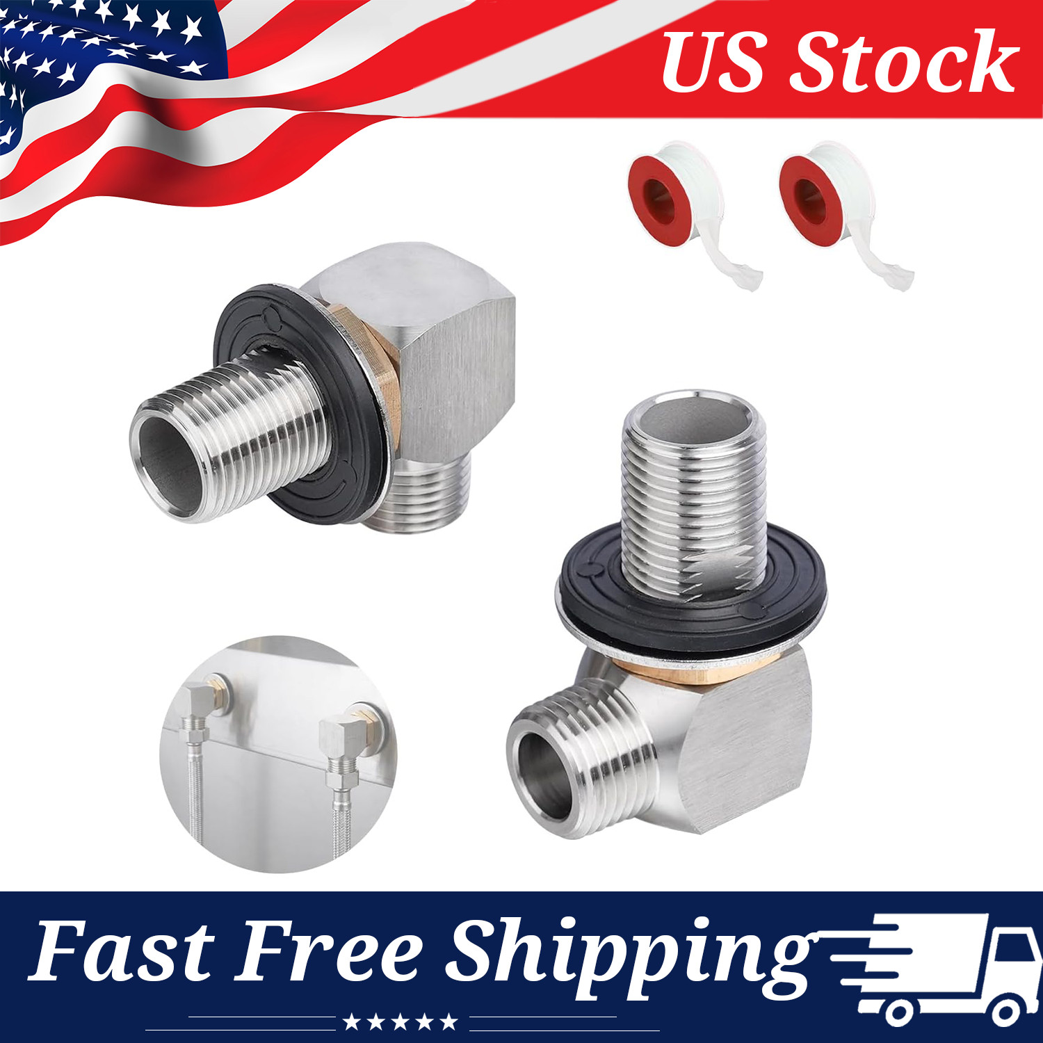 Commercial Wall Faucet Mount Kit 1/2″ NPT Adapter for Sink (2 Pcs)