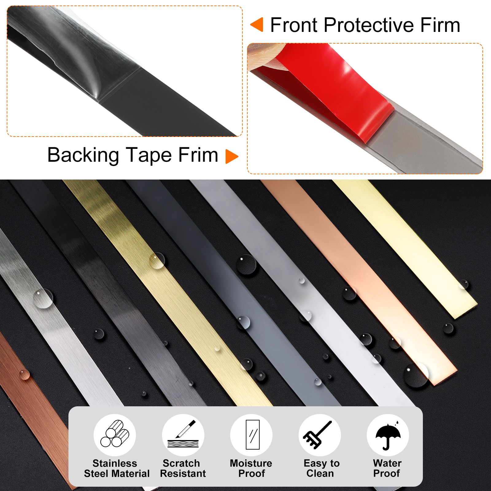 1″ x 20ft Peel and Stick Metal Molding Wall Trim Strip Mirror Like Black
