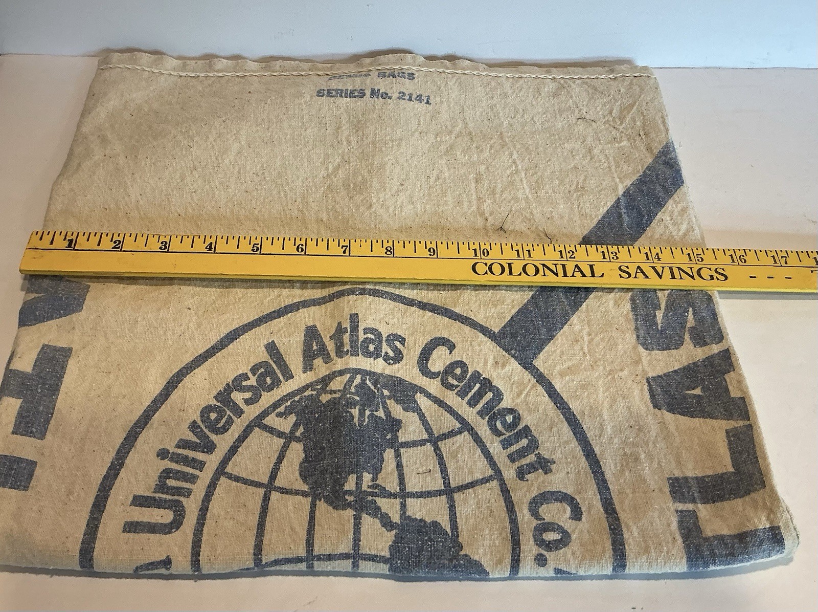 Vintage Atlas Cement Co. Sturdy Cloth/Canvas Sack 94 Lbs. Blue & White
