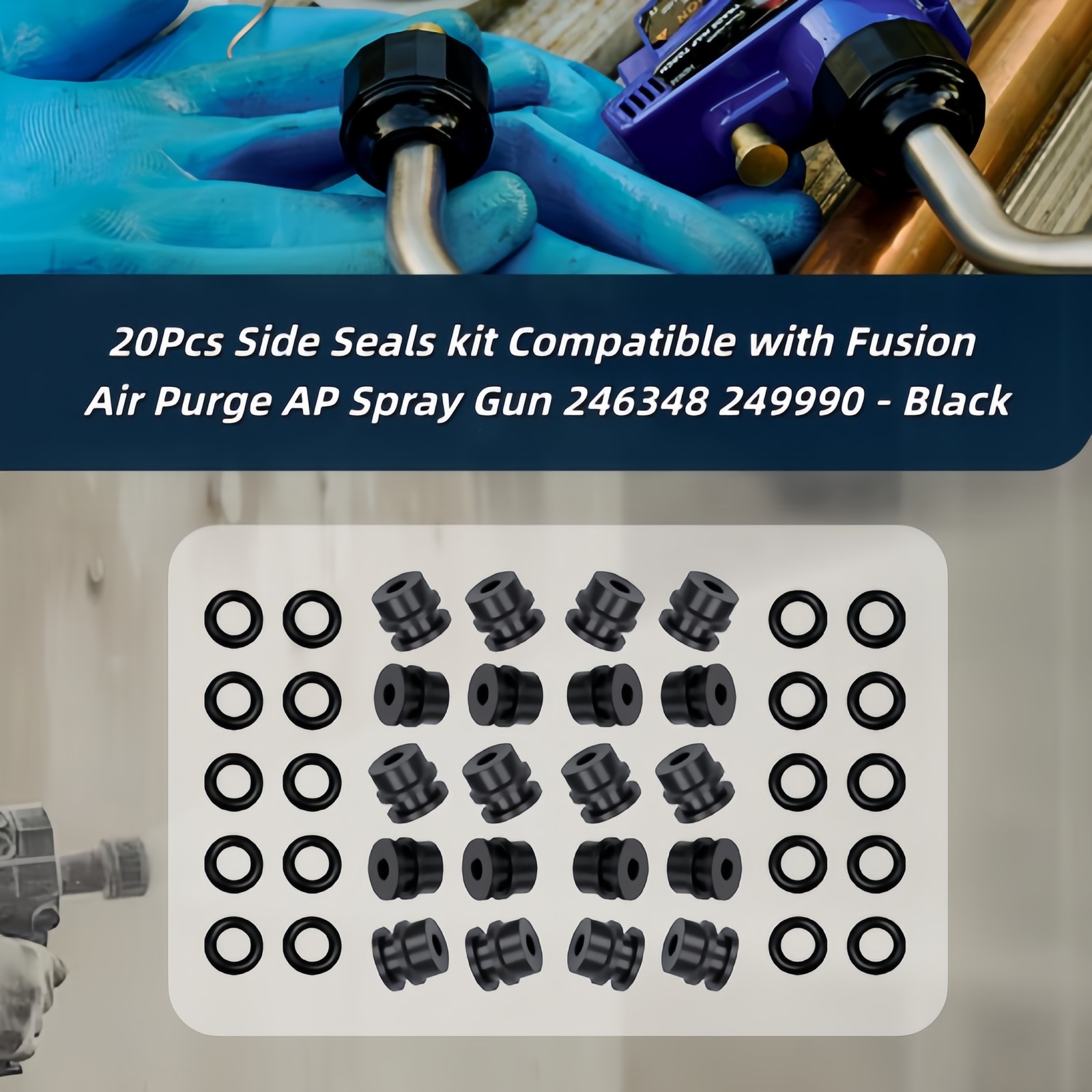 20Pcs Side Seals Kit Fits Fusion Air Purge AP Spray Gun 246348 249990 – Black