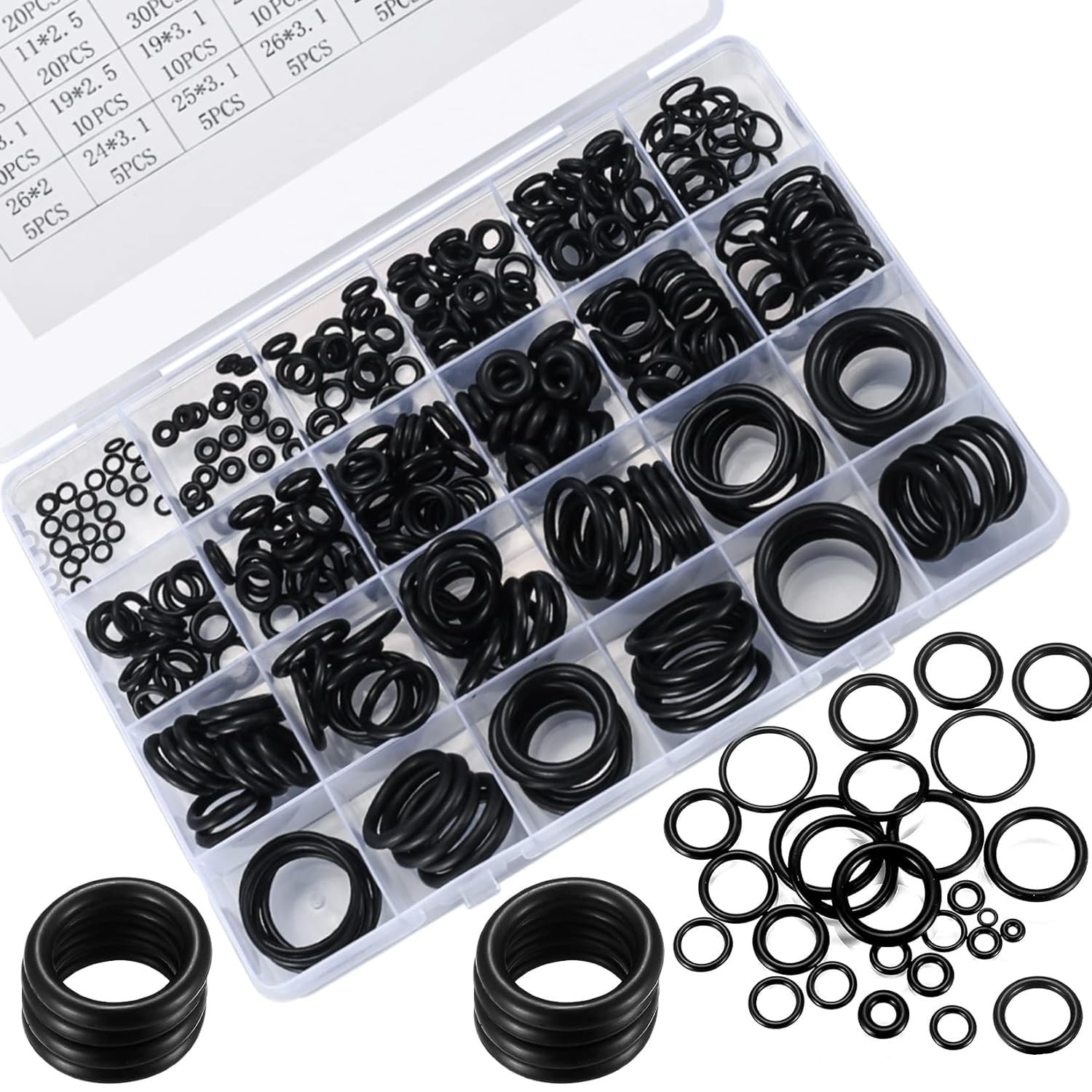 360 Pcs Black Rubber O Ring Assortment Kit 24 Sizes Washer Seal Set