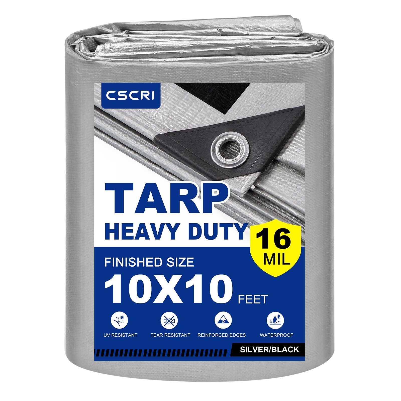 16Mil Finished Size 10×10 Tarp Heavy Duty Waterproof, Large Outdoor Multipurp…