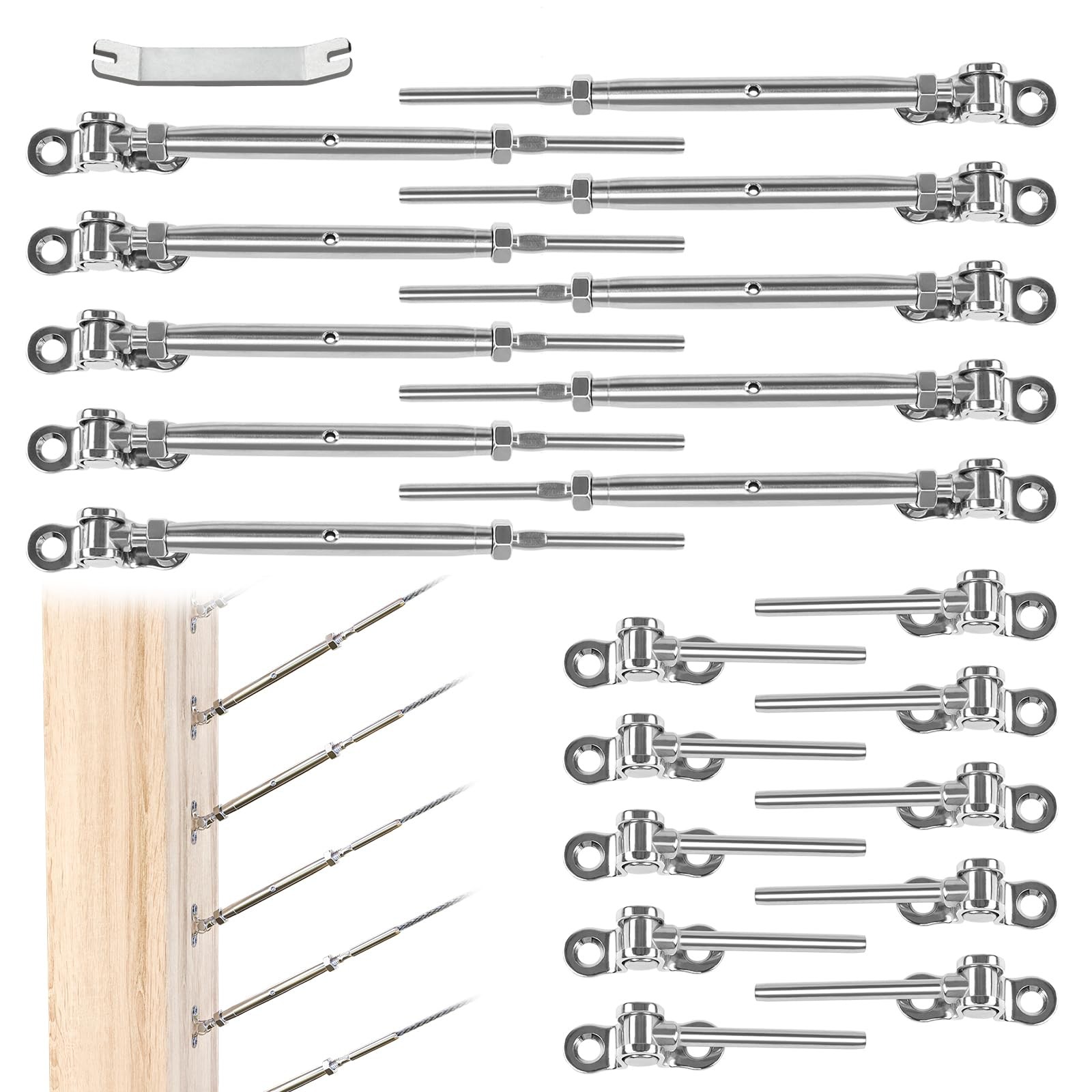 Muzata 10 Pairs 1/8″ Cable Railing Hardware Kit Swage Toggle 10Pairs, Silver