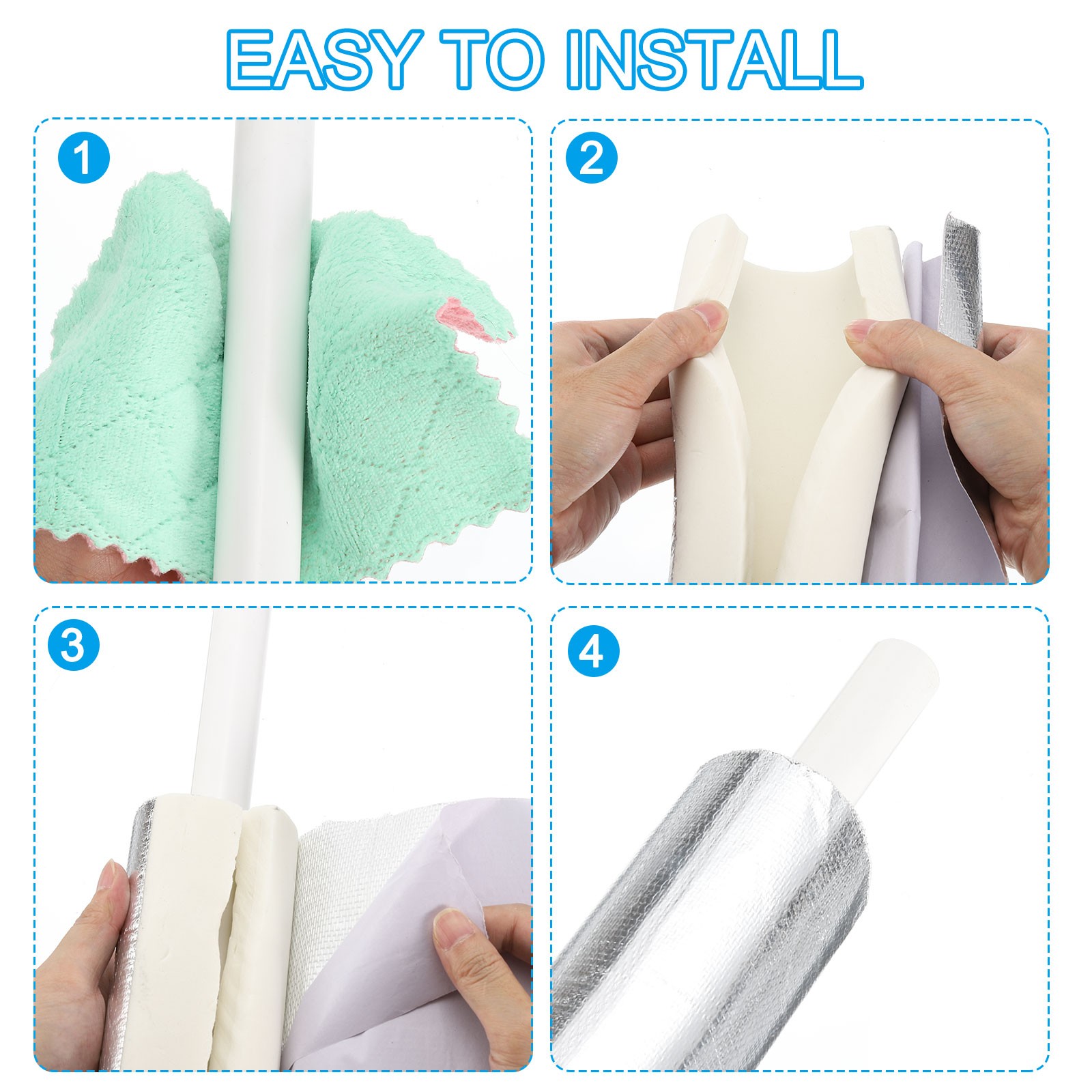 4Pcs 1.3Ft 2-9/16″(65mm) ID 3-3/4″(95mm) OD Insulation Foam Tube, Silver White