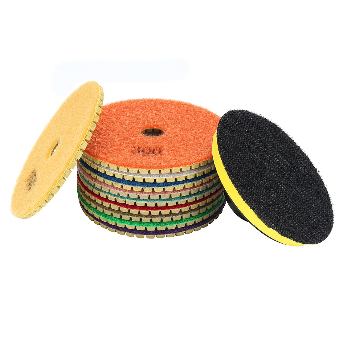 4″ Diamond Wet Polishing Sanding Grinding Pads 10 in 1 w Rubber Backer