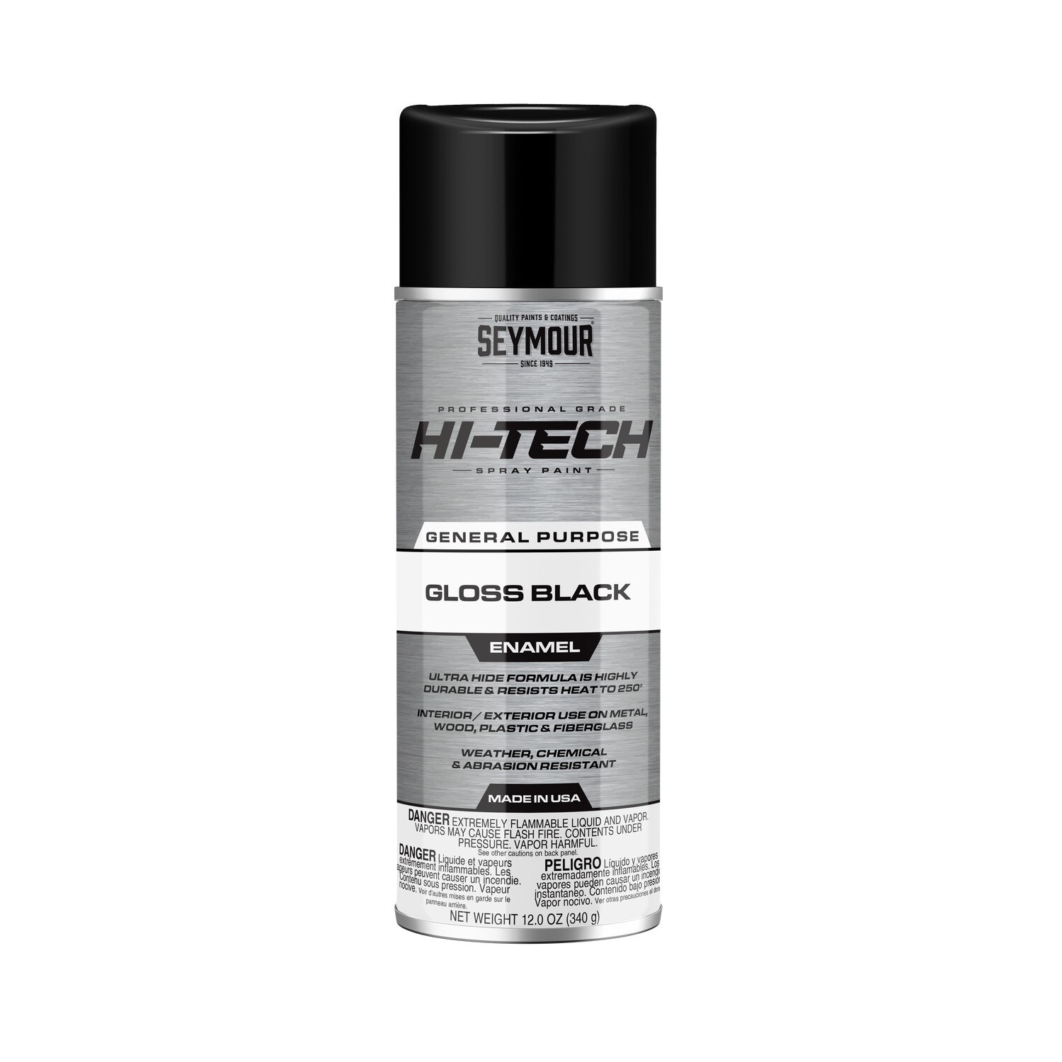 Seymour 16-115, Hi-Tech Enamel Spray Paint, Gloss Black, 12oz, 1ea