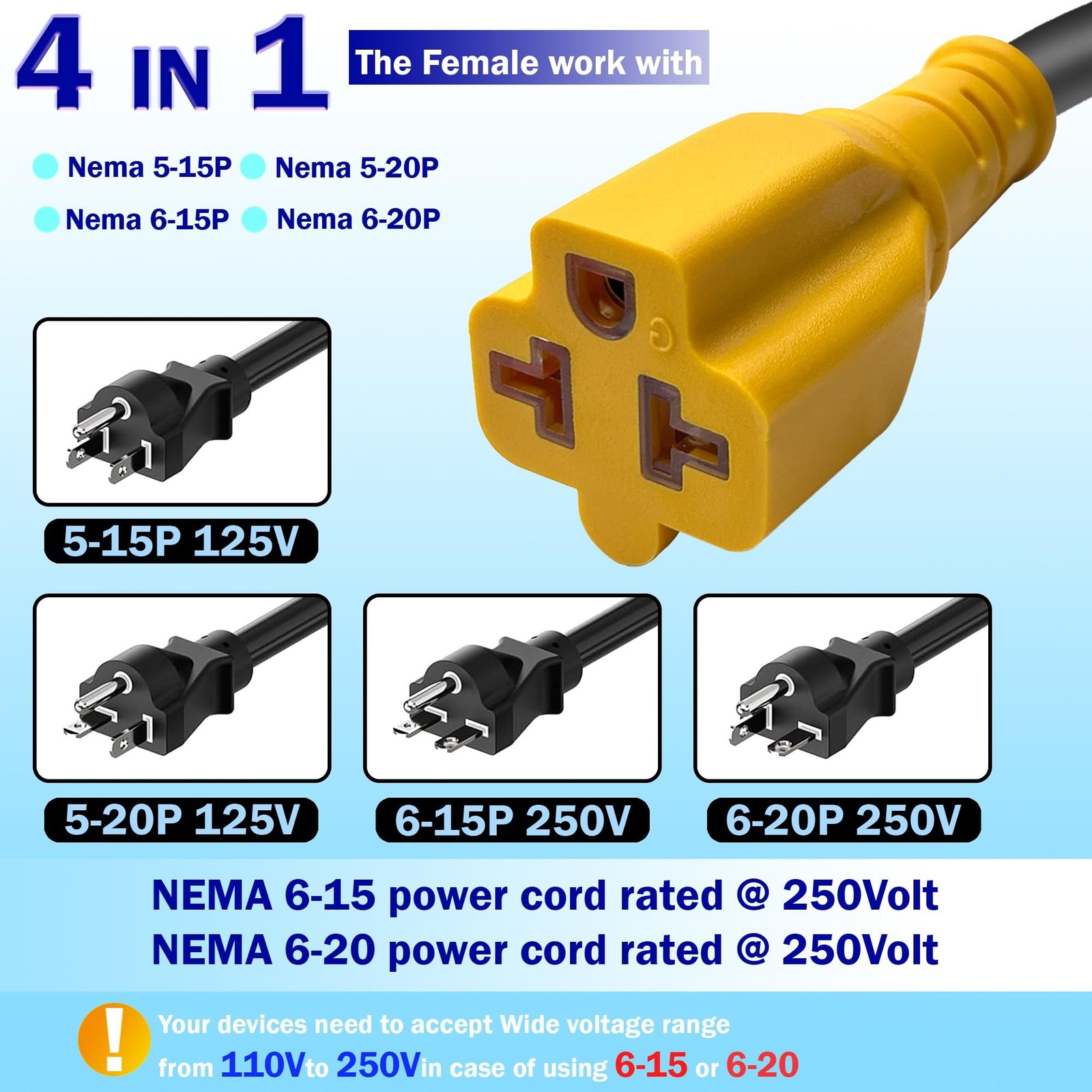 Groovely 3Ft 12AWG 15 Amp Household AC Plug to 20 Amp T Blade Adapter Cable |…