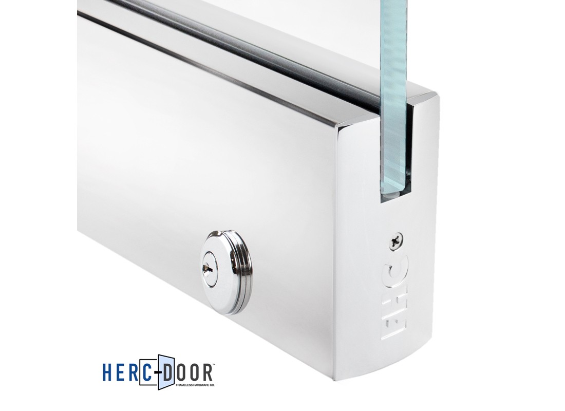 4″ Square Door Rail 35-3/4″ With Lock – 3/4″ Glass – Polished Stainless