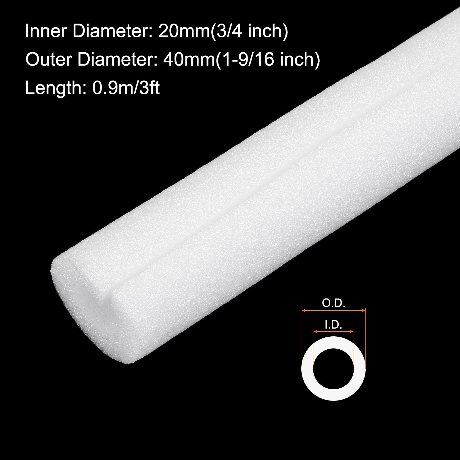 2pcs Pipe Insulation Foam Tube 3/4″ ID x 1-9/16″ OD 3ft Heat Preservation White