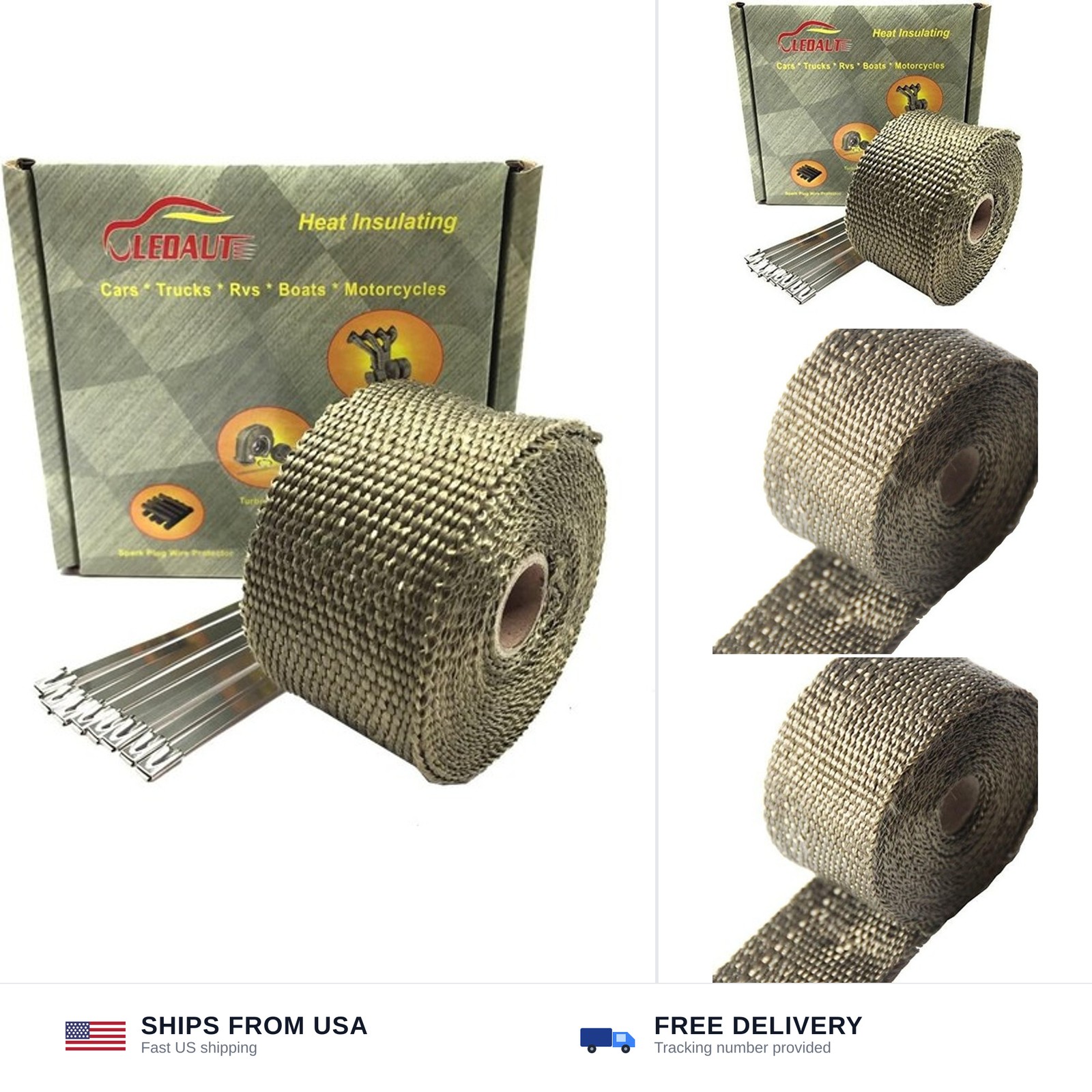 LEDAUT Heat Shield Insulation with Ties for Pipe 16′ Roll Titanium Motorcycle…