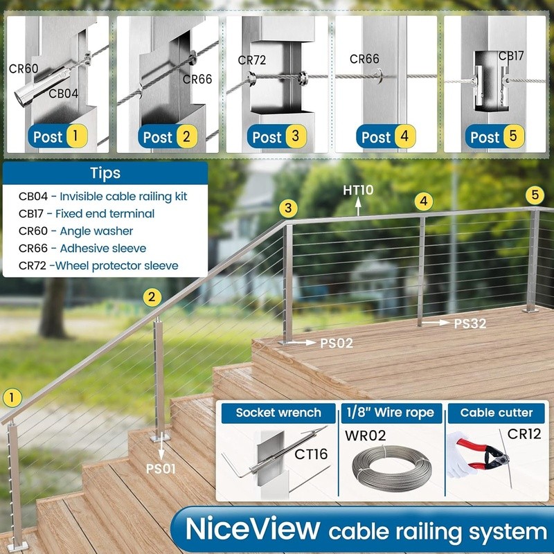 Swageless Invisible Cable Railing Kit 20 Pack T316 Stainless Steel Fittings New