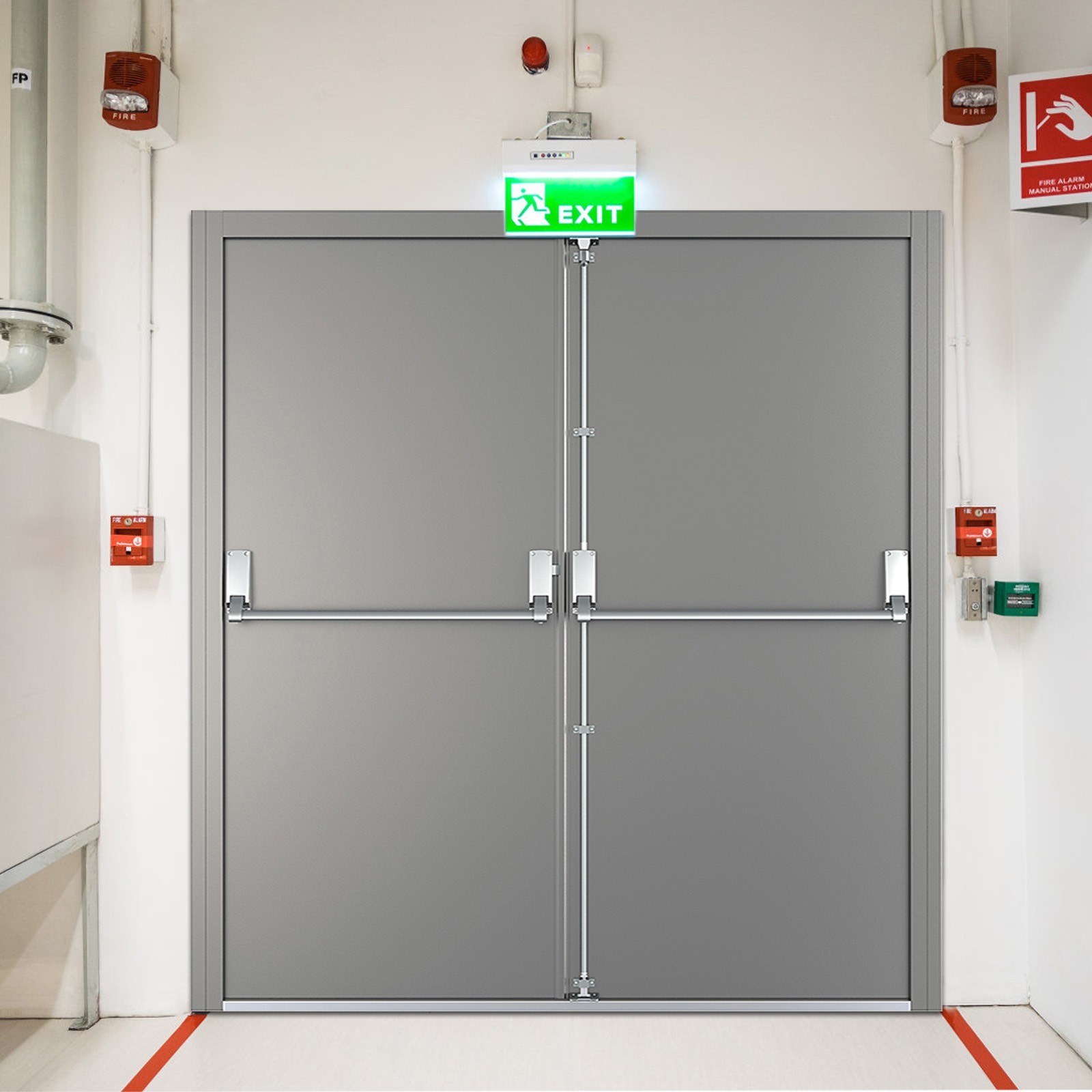 VIZ-PRO Quick Mount Fire Exit Door (Double) with Panic Bar, Gray