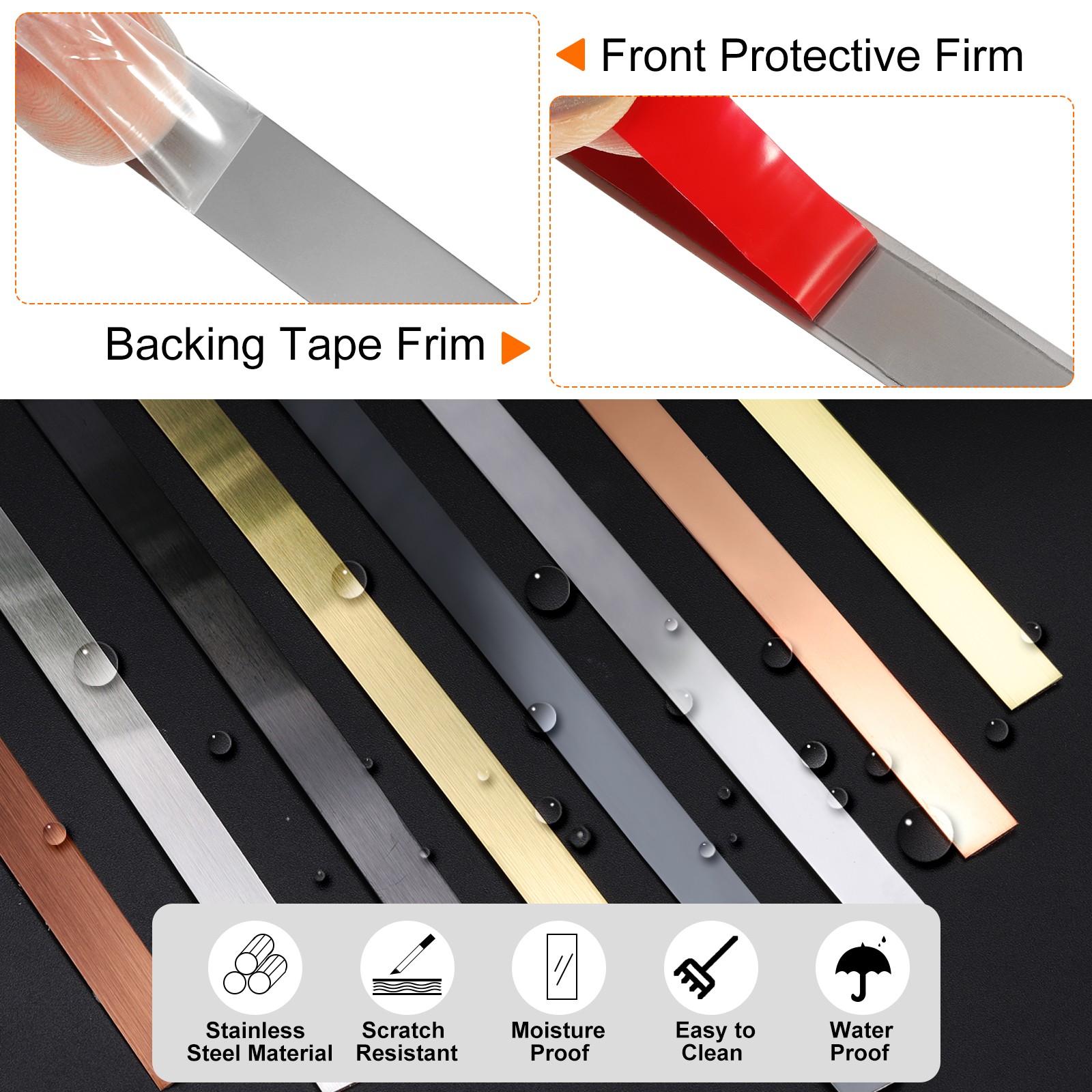 19.7ft x 0.98″ Wall Trim Self Adhesive Stainless Steel Mirror Finish Trim Silver