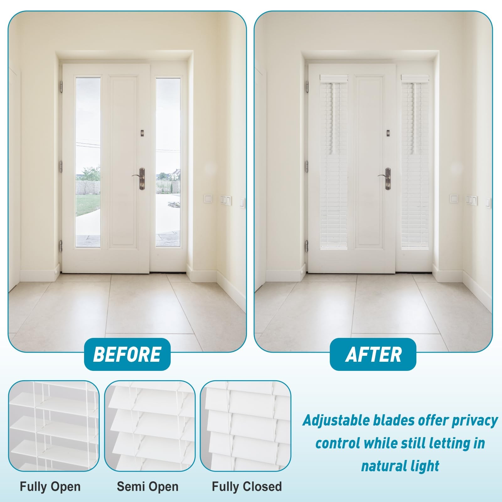 DoubleFill 2 Pack 8.5” x 72” Cordless Sidelight Blinds 2” Horizontal White